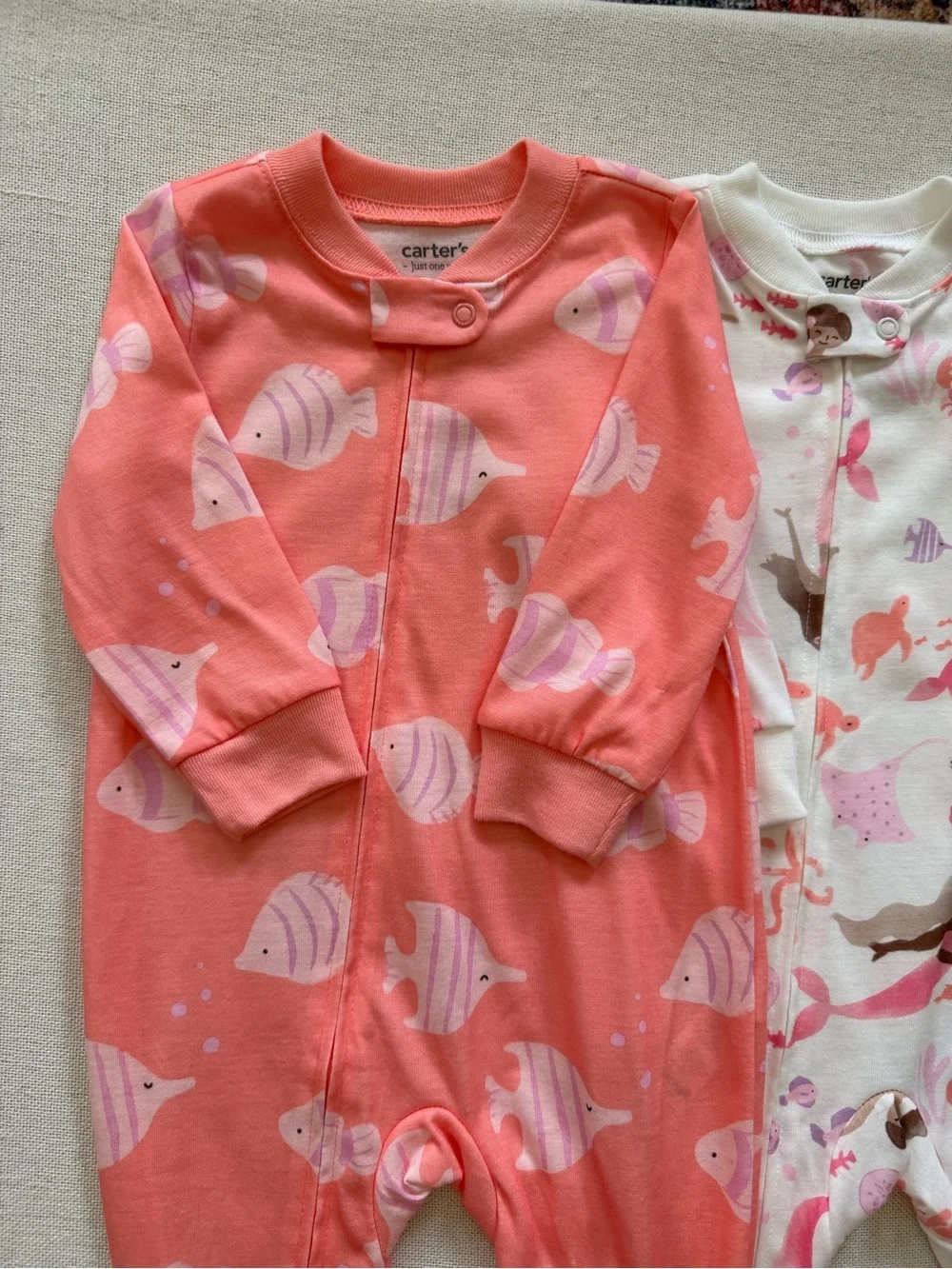 Carters Mermaid Fish Print Long Sleeve Footed Pajama Set Lot of 2 12 Months